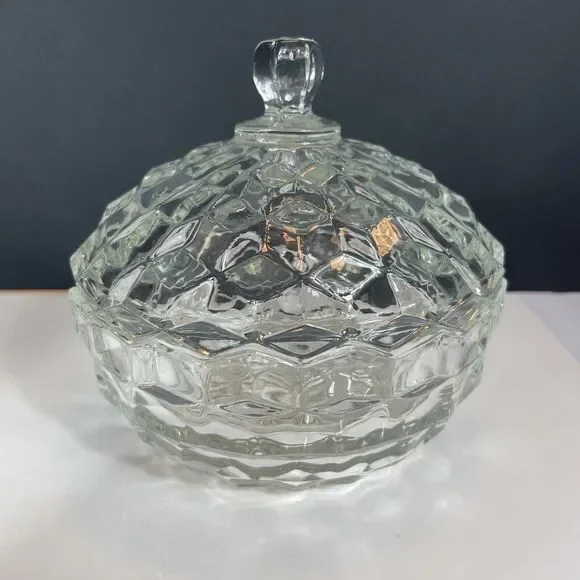 FOSTORIA AMERICAN CANDY DISH GLASS Crystal Lid Vintage Home Decor Gift - Picture 4 of 12